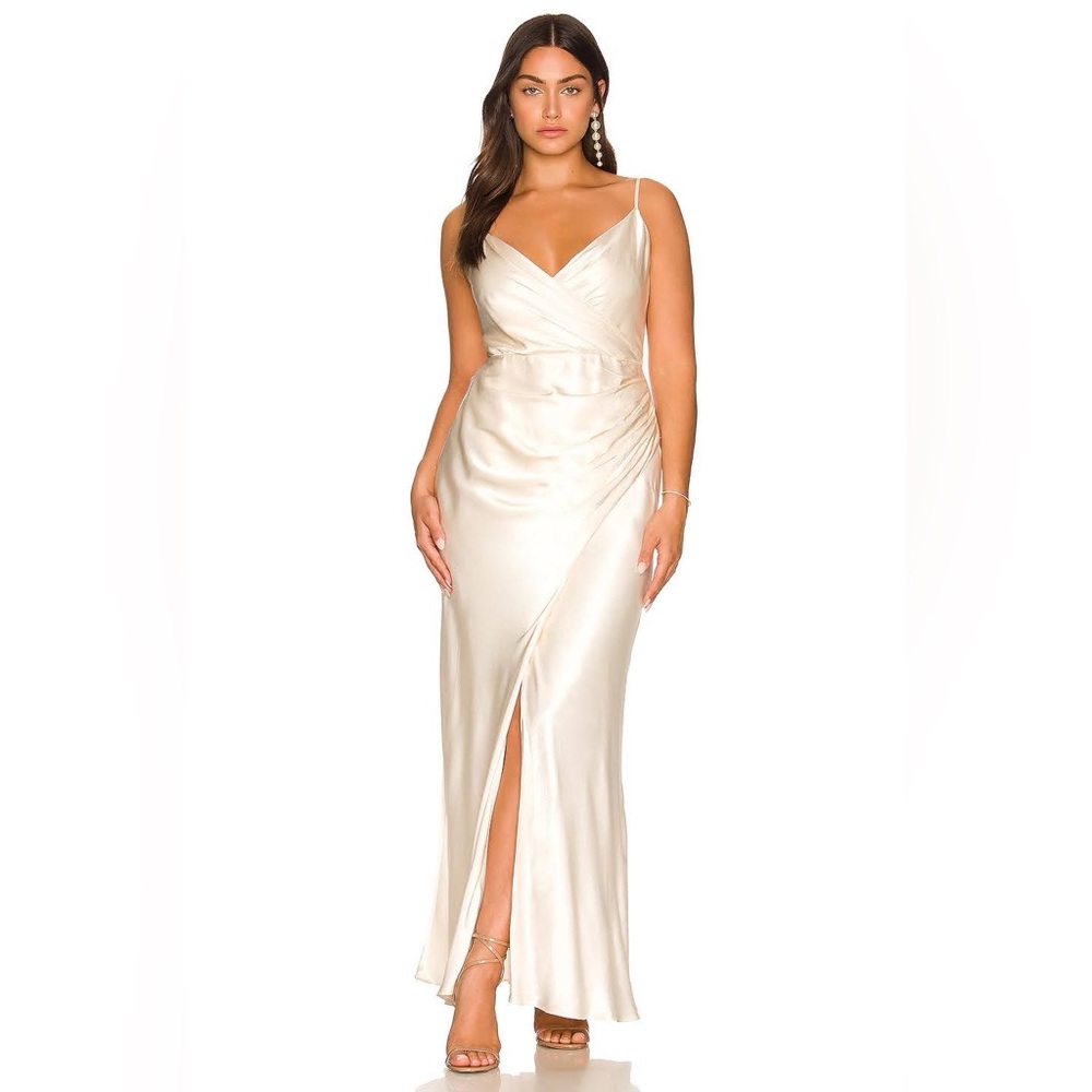 Shona Joy La Lune Cream Draped Maxi Dress Satin Bridal Gown NWT